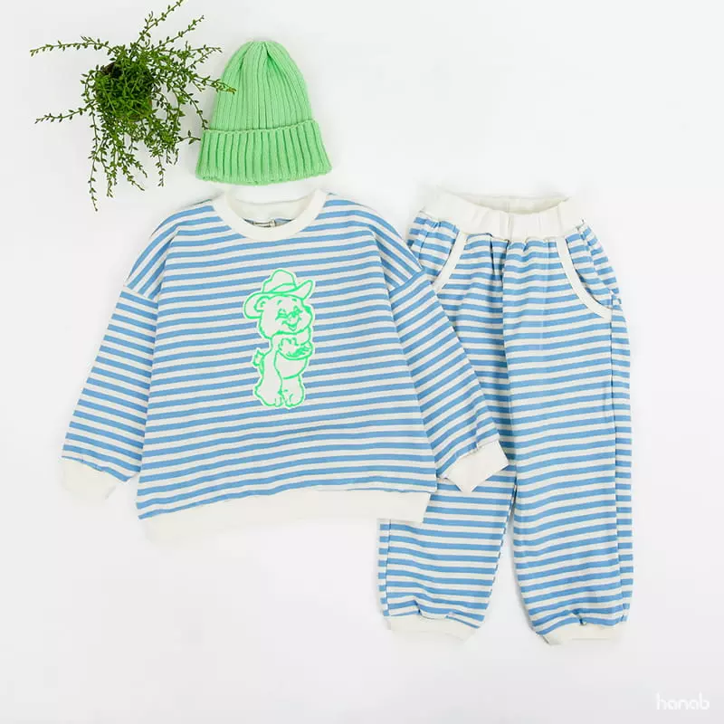 Hanab - Korean Children Fashion - #discoveringself - Bear Stripes Top Bottom Set - 2