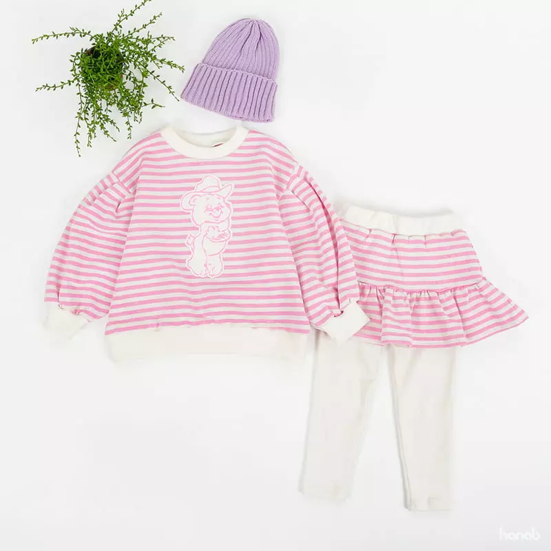 Hanab - Korean Children Fashion - #fashionkids - Bear Stripes Top Bottom Set - 3