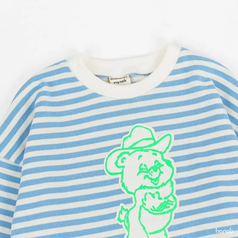 Hanab - Korean Children Fashion - #fashionkids - Bear Stripes Top Bottom Set - 4