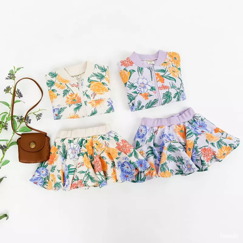 Hanab - Korean Children Fashion - #kidsstore - Floral Zip-up Top Bottom Set - 7