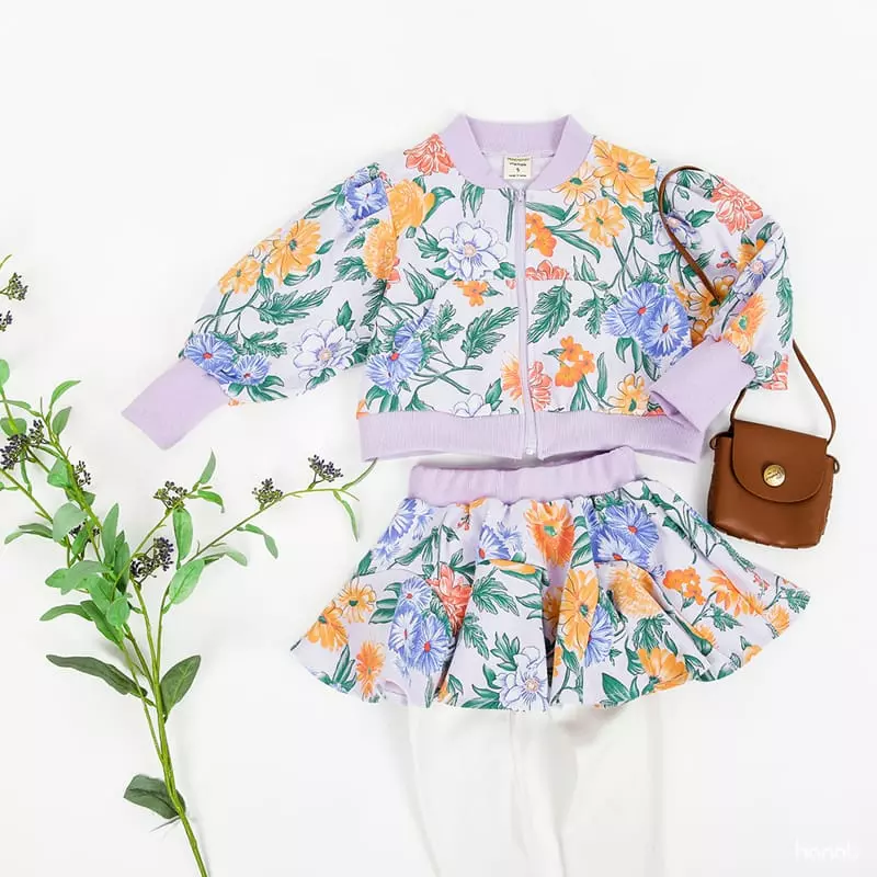 Hanab - Korean Children Fashion - #kidzfashiontrend - Floral Zip-up Top Bottom Set - 8