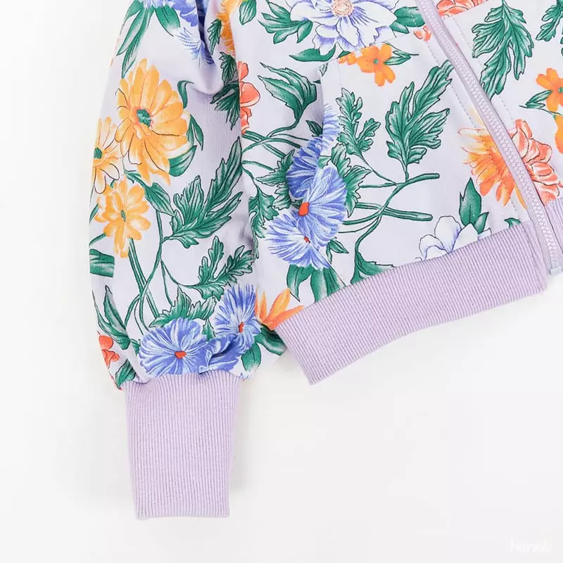 Hanab - Korean Children Fashion - #minifashionista - Floral Zip-up Top Bottom Set - 12