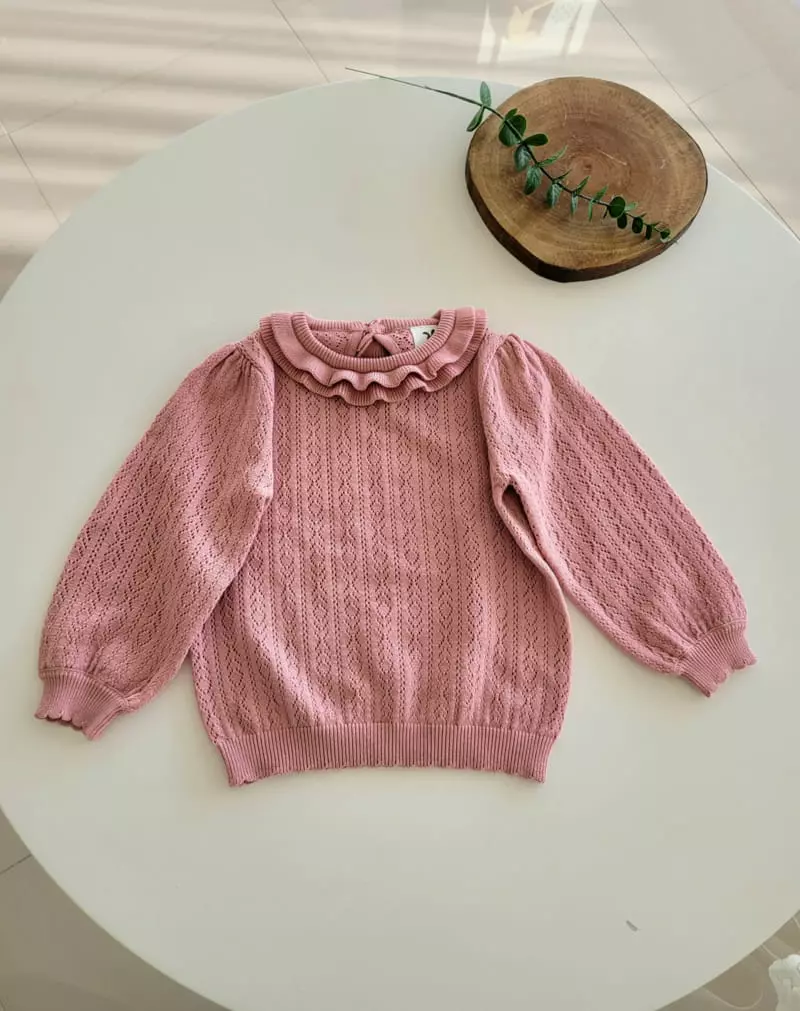 Hanacoco - Korean Children Fashion - #discoveringself - Frill Eyelet Knit Tee - 2