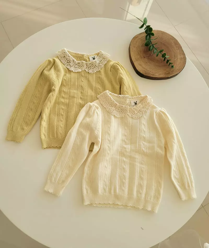 Hanacoco - Korean Children Fashion - #fashionkids - Lace Collar Knit Tee