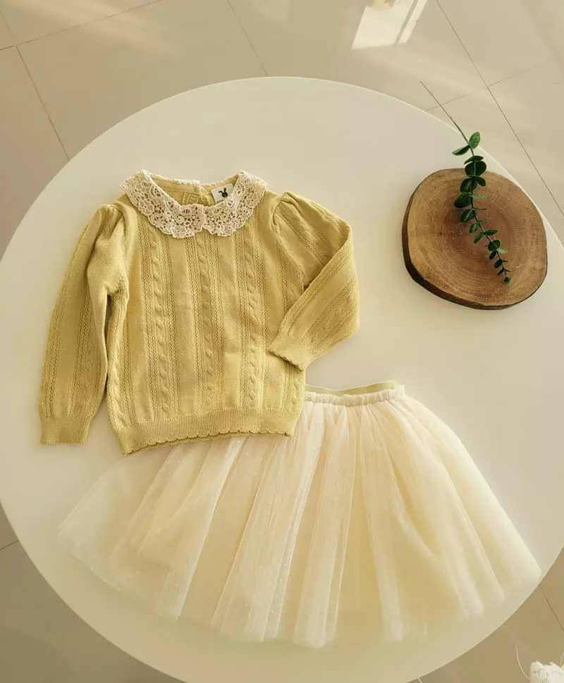Hanacoco - Korean Children Fashion - #kidsshorts - Lace Collar Knit Tee - 2