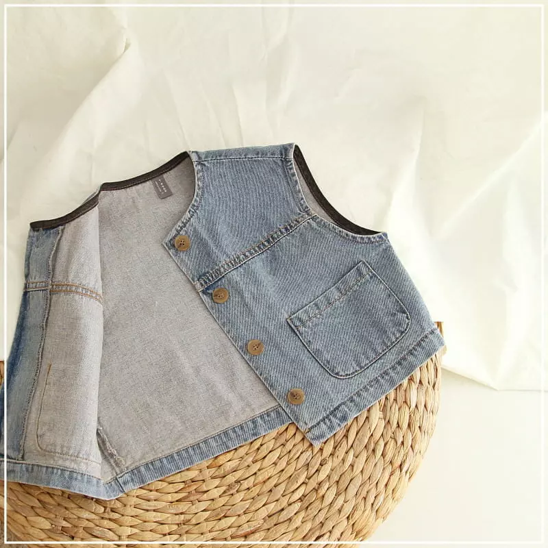 J-Room - Korean Children Fashion - #kidsshorts - Drop Denim Vest - 9