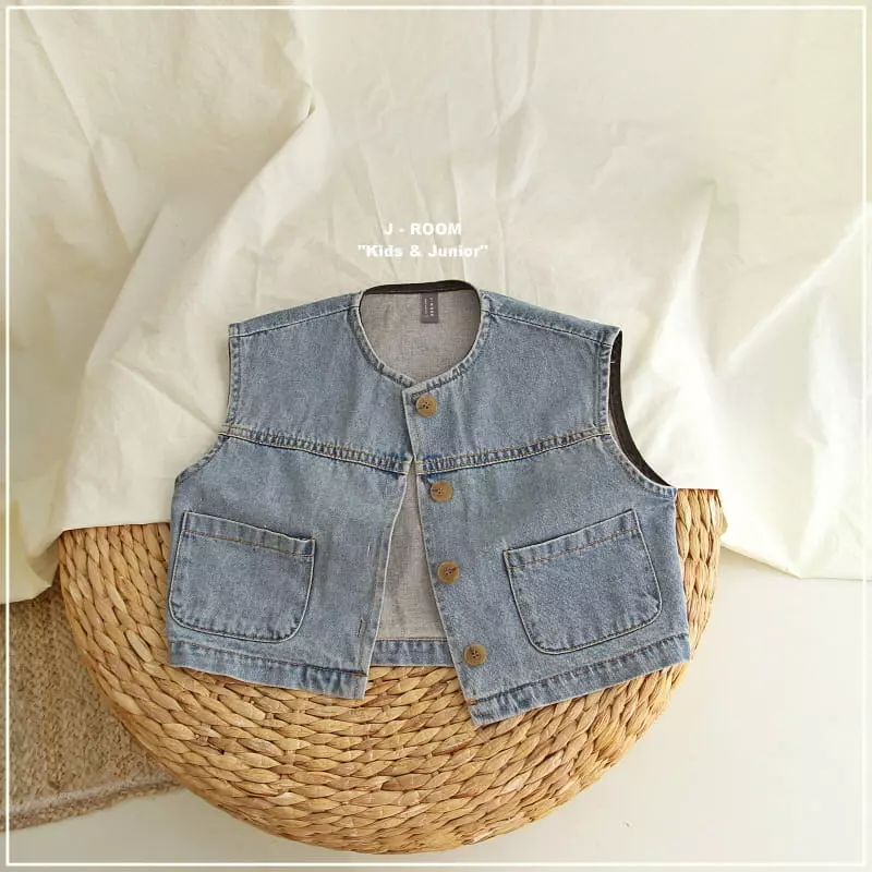 J-Room - Korean Children Fashion - #prettylittlegirls - Drop Denim Vest - 2