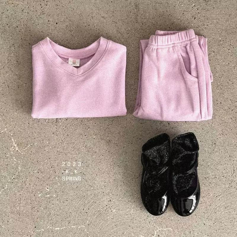 Kk - Korean Children Fashion - #kidzfashiontrend - Muzi Foot V Top Bottom Set - 2