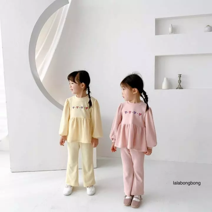 Lalabongbong - Korean Children Fashion - #childrensboutique - Heart Top Bottom Set - 2