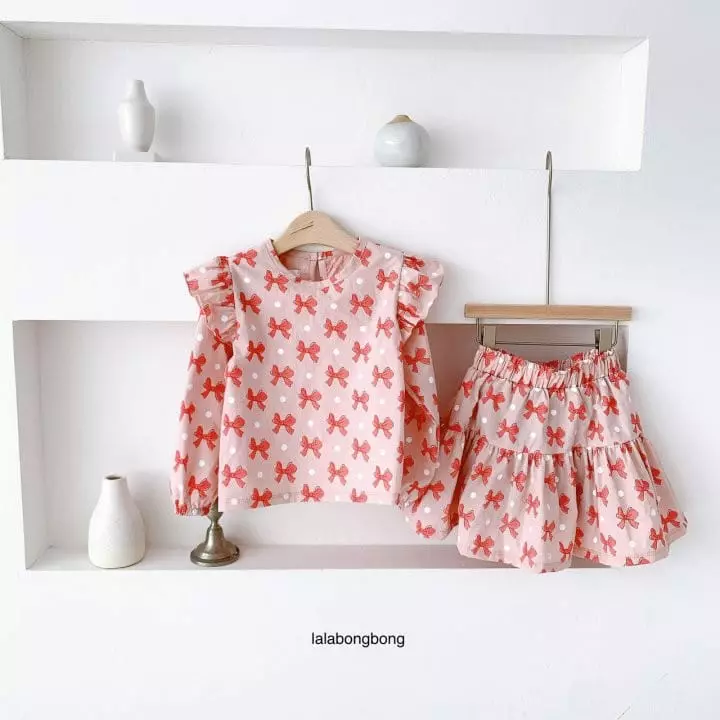 Lalabongbong - Korean Children Fashion - #fashionkids - Ribbon Top Bottom Set - 2