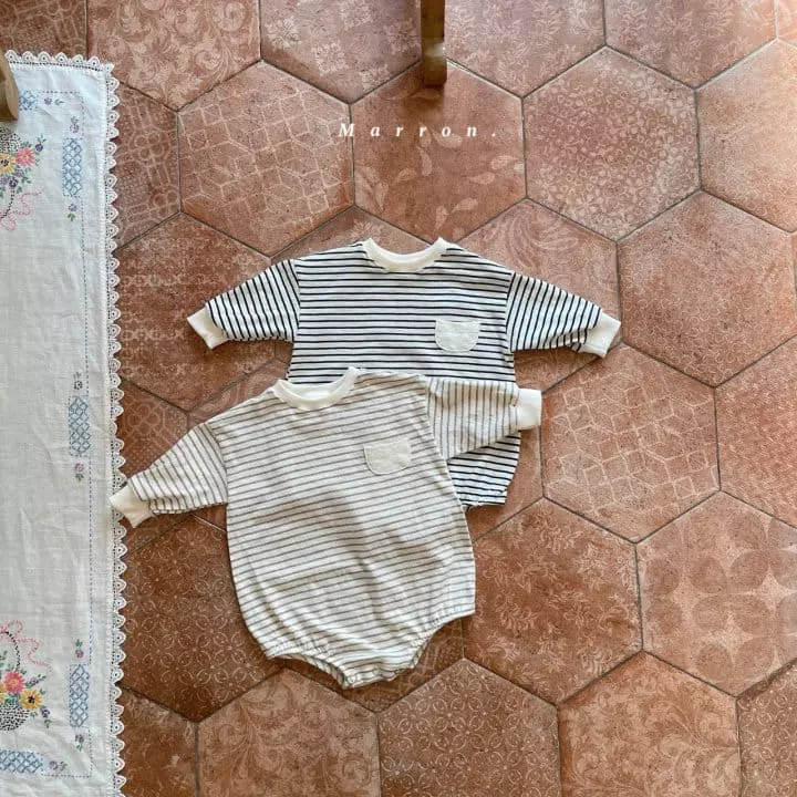 Marron - Korean Baby Fashion - #babylifestyle - Stripes Pocket Bodysuit - 2