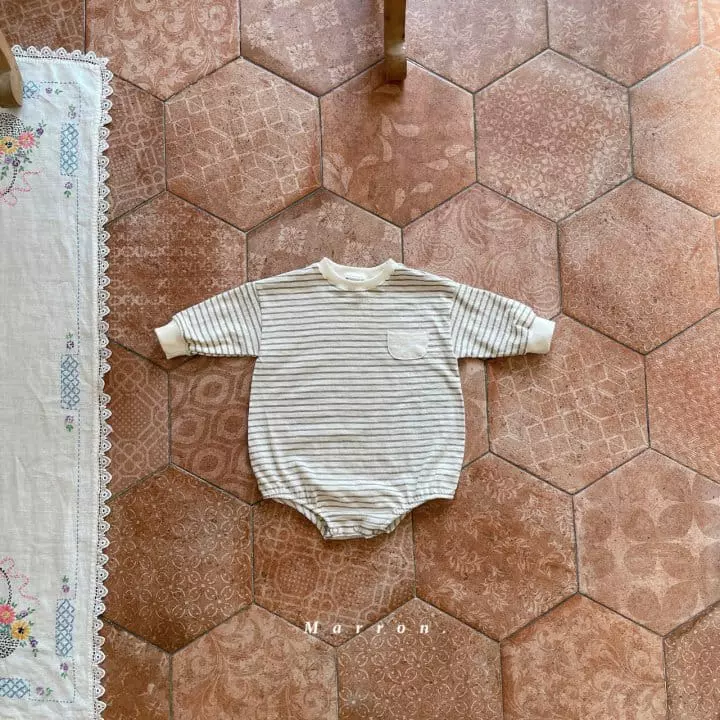 Marron - Korean Baby Fashion - #babyoninstagram - Stripes Pocket Bodysuit - 4