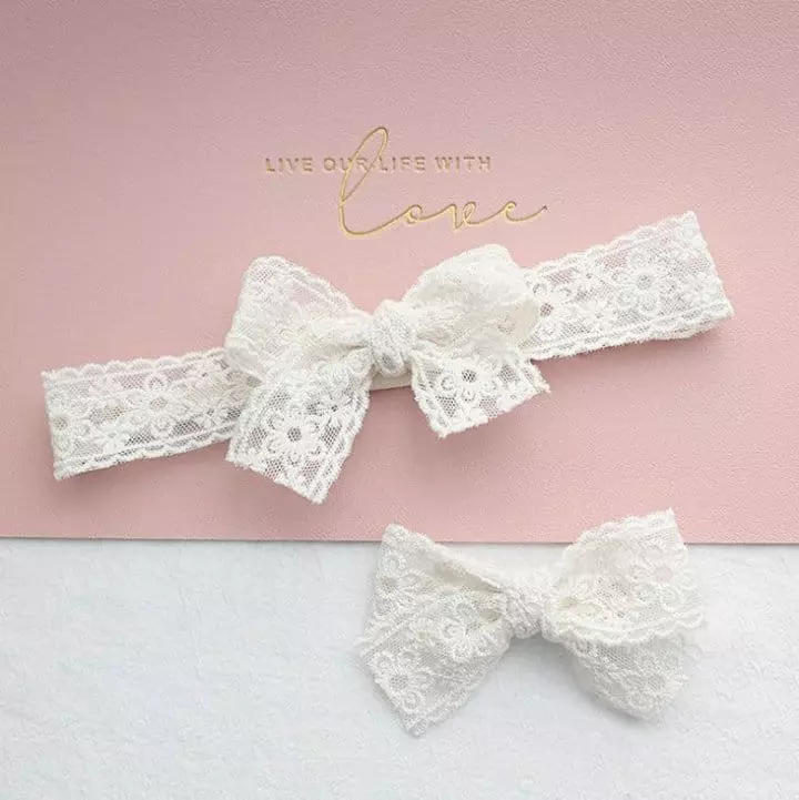 Miso - Korean Children Fashion - #minifashionista - Lace Ribbon Hairband Hairpin Set