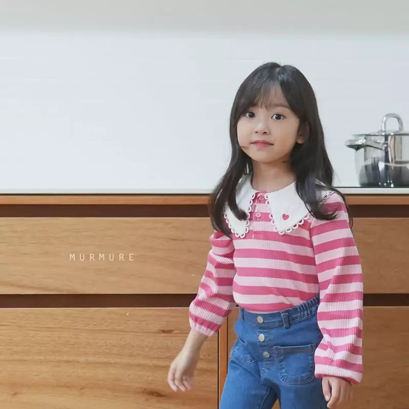 Murmure - Korean Children Fashion - #fashionkids - Stripes Rib Collar Tee - 5
