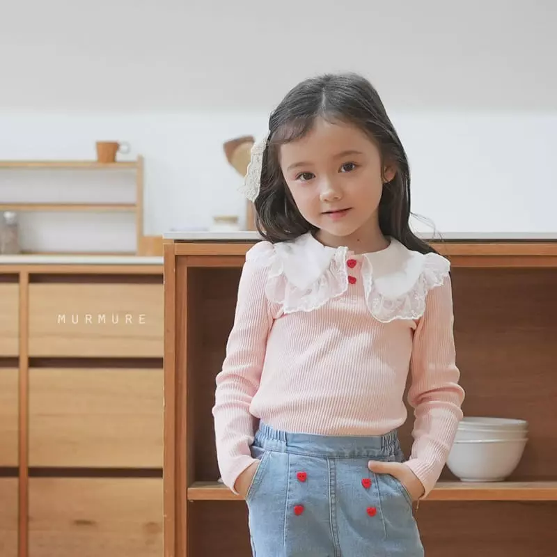Murmure - Korean Children Fashion - #kidsshorts - Lace Rib Collar Tee - 3