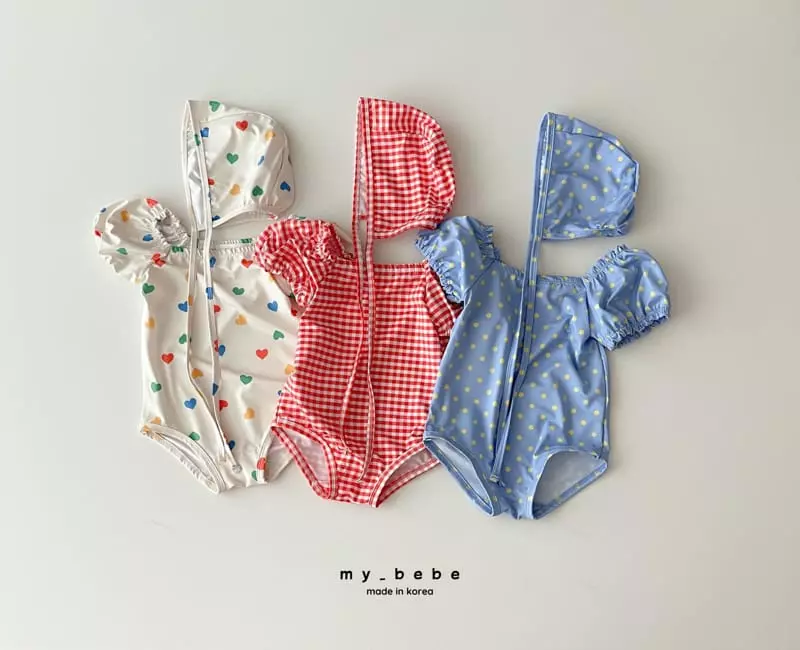 My Bebe - Korean Baby Fashion - #babyclothing - Shirrin Swimwear with Hat - 2