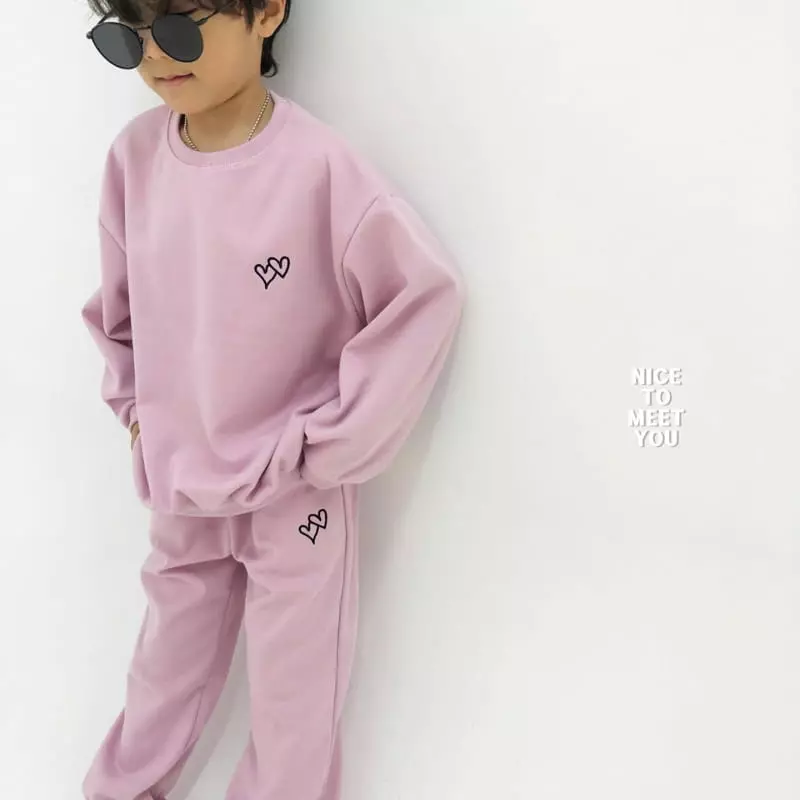 Nice To Meet You - Korean Children Fashion - #childofig - Double Heart Top Bottom Set - 11