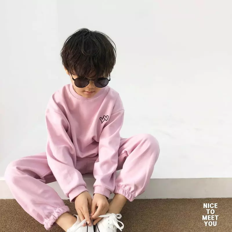 Nice To Meet You - Korean Children Fashion - #kidsshorts - Double Heart Top Bottom Set - 2
