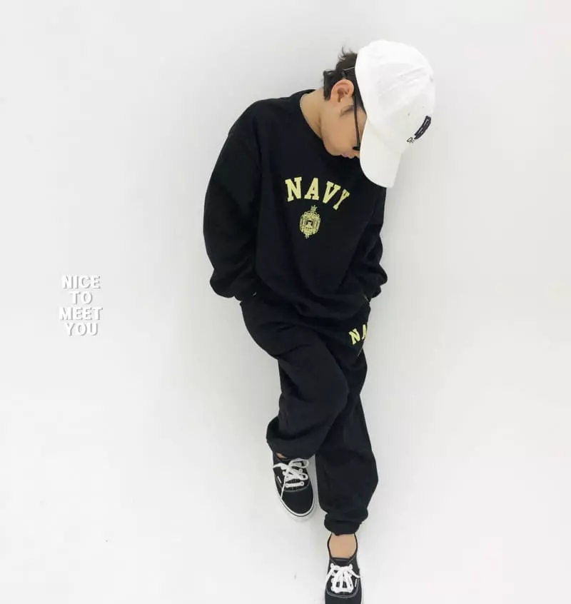 Nice To Meet You - Korean Children Fashion - #kidzfashiontrend - Navy Top Bottom Set - 3