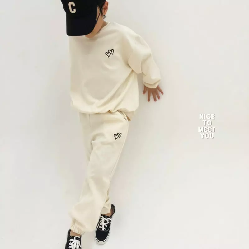 Nice To Meet You - Korean Children Fashion - #littlefashionista - Double Heart Top Bottom Set - 6