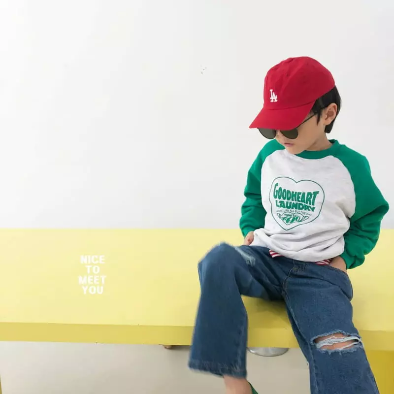 Nice To Meet You - Korean Children Fashion - #littlefashionista - Good Heart Raglan Sweatshirt - 9
