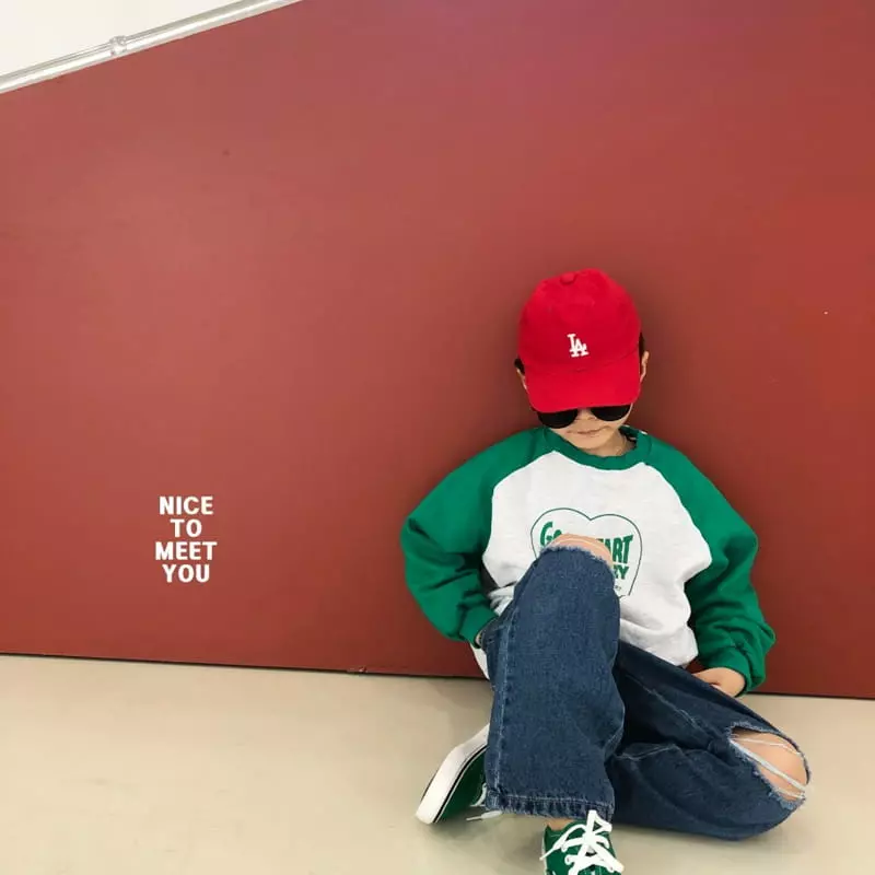 Nice To Meet You - Korean Children Fashion - #magicofchildhood - Good Heart Raglan Sweatshirt - 10