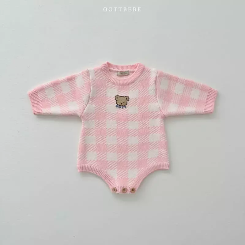 Oott Bebe - Korean Baby Fashion - #babyfever - Pure Check Knit Bodysuit - 2