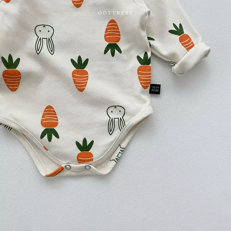 Oott Bebe - Korean Baby Fashion - #babyfever - Vegetable Bodysuit with Bonnet Log Sleeves - 7