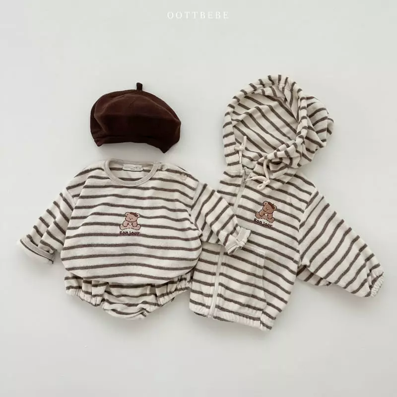 Oott Bebe - Korean Baby Fashion - #onlinebabyboutique - Terry Stripes Top Bottom Set - 11