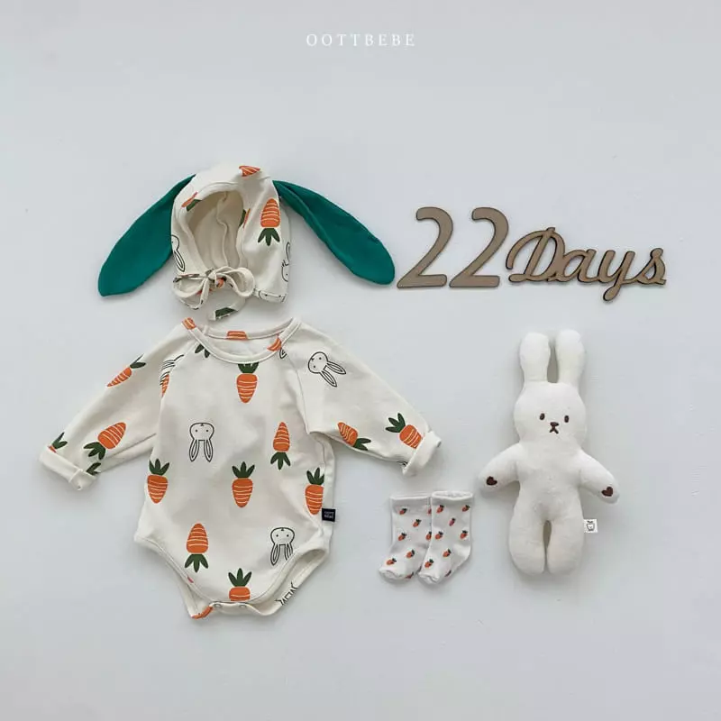 Oott Bebe - Korean Baby Fashion - #onlinebabyshop - Vegetable Bodysuit with Bonnet Log Sleeves