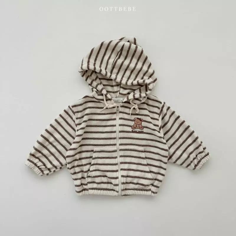 Oott Bebe - Korean Children Fashion - #designkidswear - Terry Stripes Hoody Zip-up