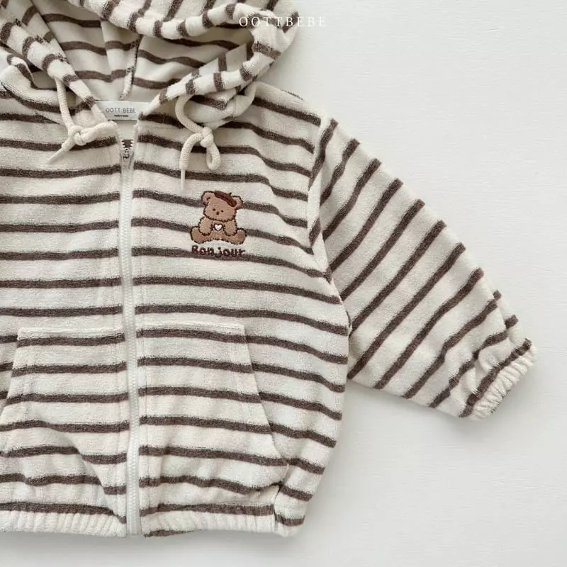 Oott Bebe - Korean Children Fashion - #fashionkids - Terry Stripes Hoody Zip-up - 3