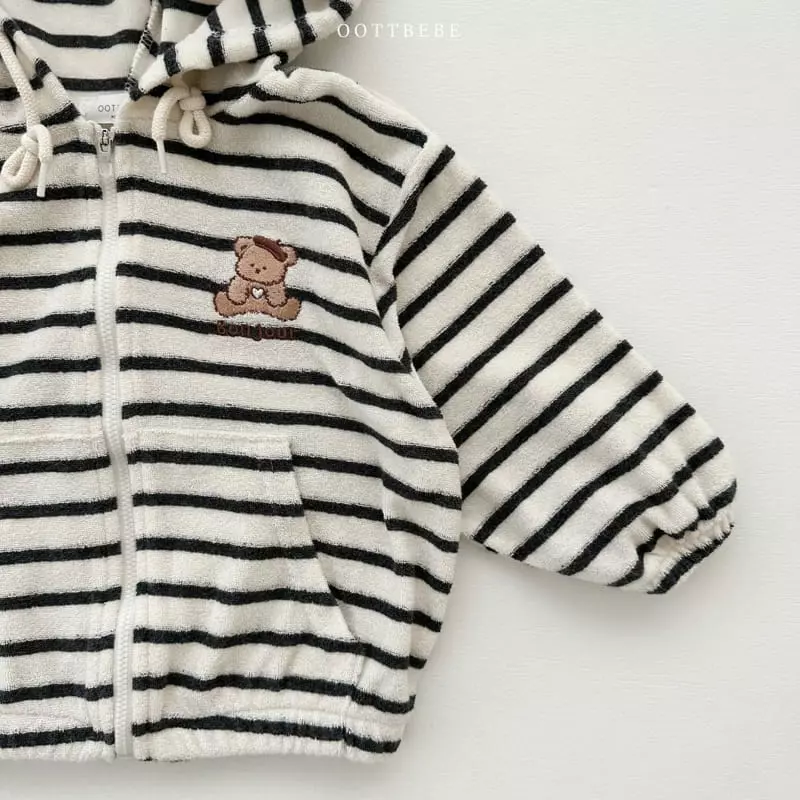 Oott Bebe - Korean Children Fashion - #fashionkids - Terry Stripes Hoody Zip-up - 4