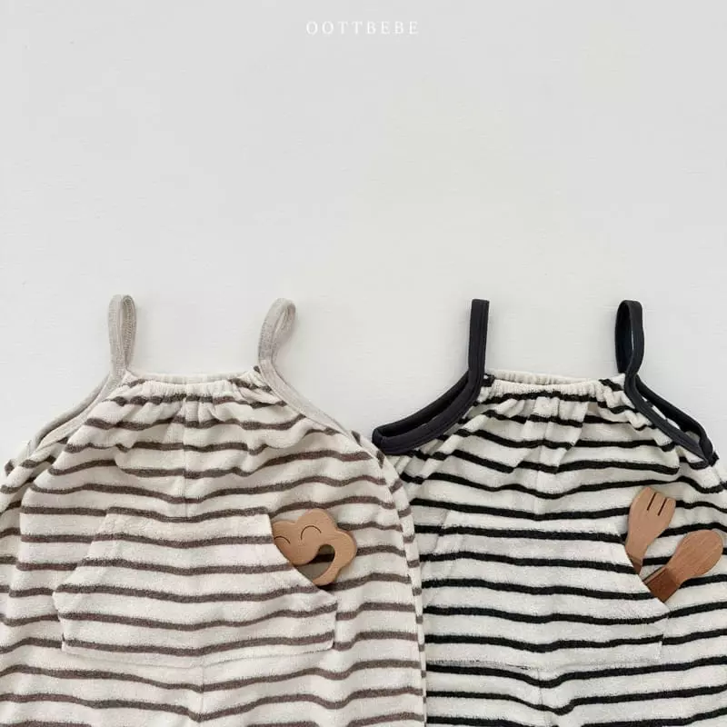 Oott Bebe - Korean Children Fashion - #kidsshorts - Terry Stripes Overalls - 3