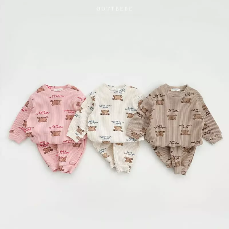 Oott Bebe - Korean Children Fashion - #prettylittlegirls - Happy Waffle Top Bottom Set