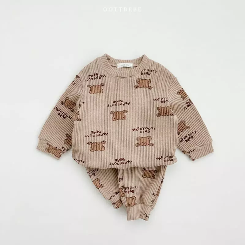 Oott Bebe - Korean Children Fashion - #toddlerclothing - Happy Waffle Top Bottom Set - 3
