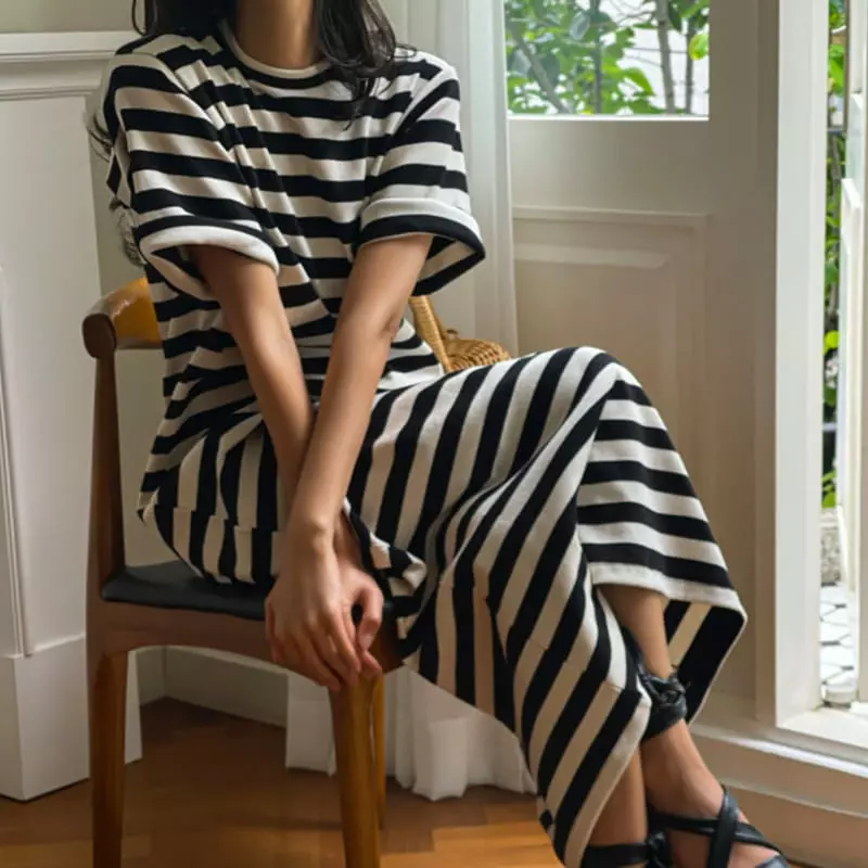 Paper Moon - Korean Women Fashion - #momslook - Stripes One-piece - 5