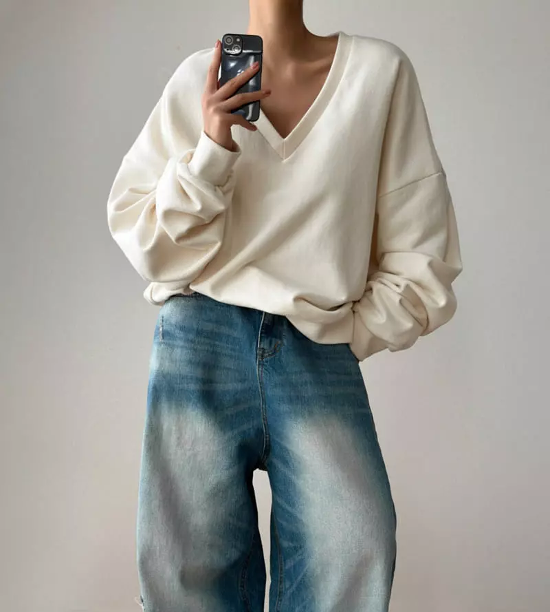 Paper Moon - Korean Women Fashion - #womensfashion - V Neck Sweatshirt - 4