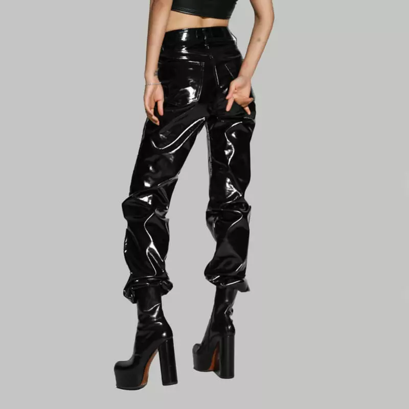 Paper Moon - Korean Women Fashion - #shopsmall - Patent Leather Straight Pants - 3