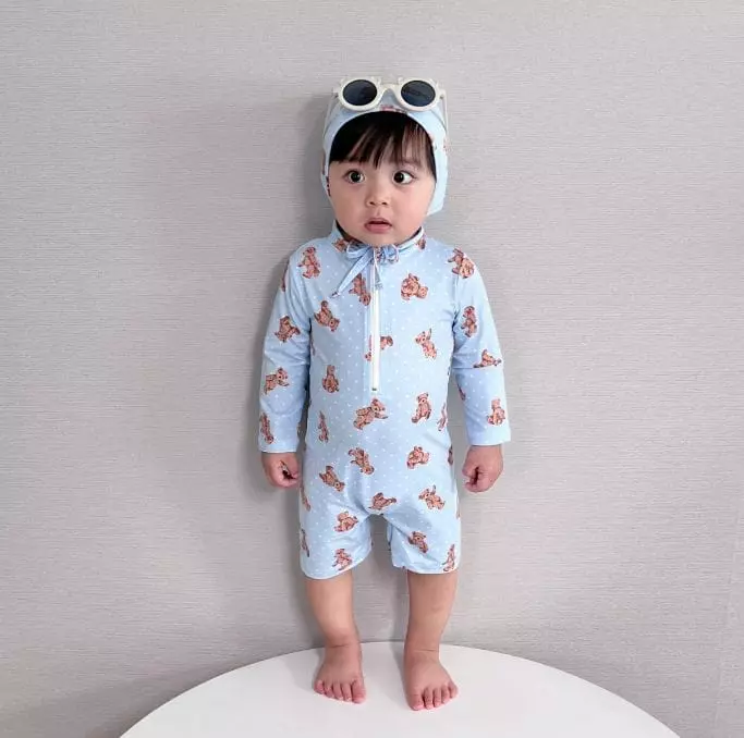 Party Kids - Korean Baby Fashion - #babyclothing - Bear Rashgiard Hat Set - 8