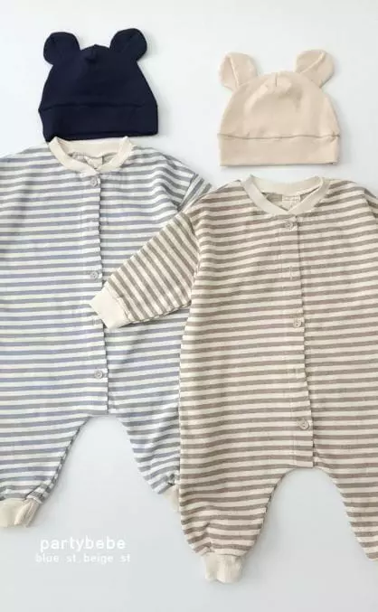 Party Kids - Korean Baby Fashion - #babyoutfit - Merba Open Bodysuit with Hat - 9