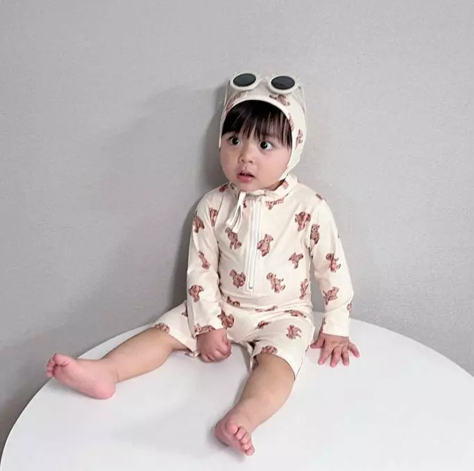 Party Kids - Korean Baby Fashion - #babywear - Bear Rashgiard Hat Set - 2