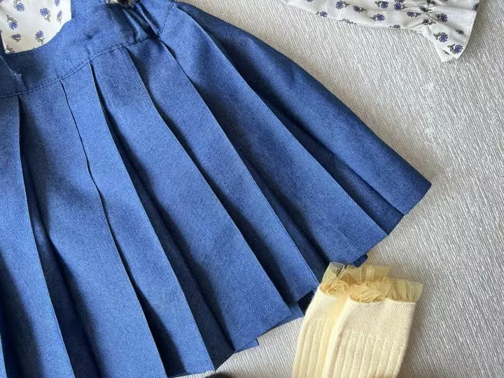 Pourenfant - Korean Children Fashion - #Kfashion4kids - Aroa Denim Pleats Skirt - 3