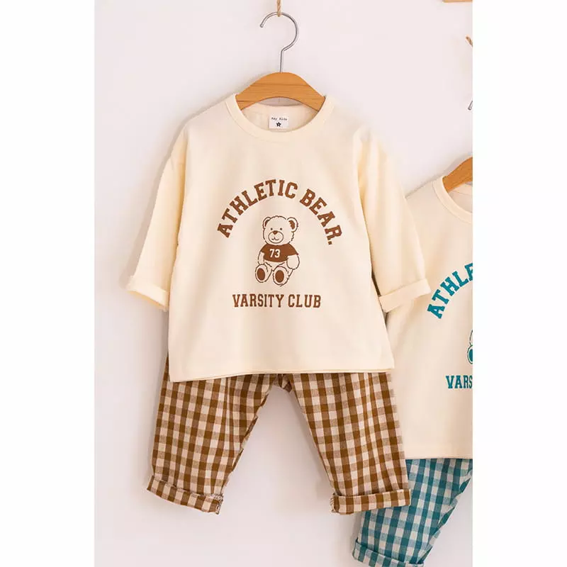 Raykids - Korean Children Fashion - #kidzfashiontrend - Bear Check Top Bottom Set - 2
