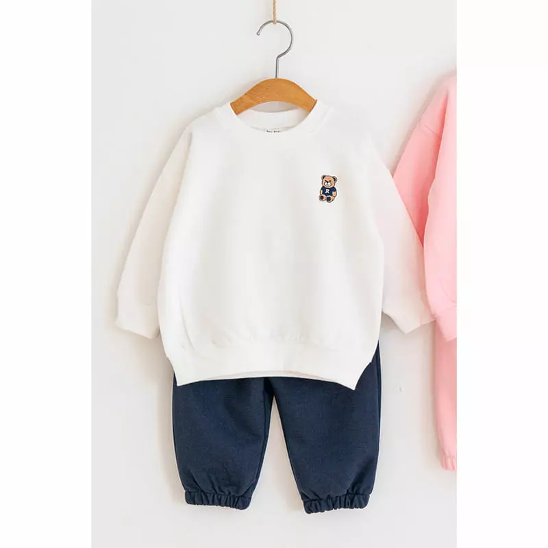 Raykids - Korean Children Fashion - #toddlerclothing - Bear Embrodiery Top Bottom Set - 7