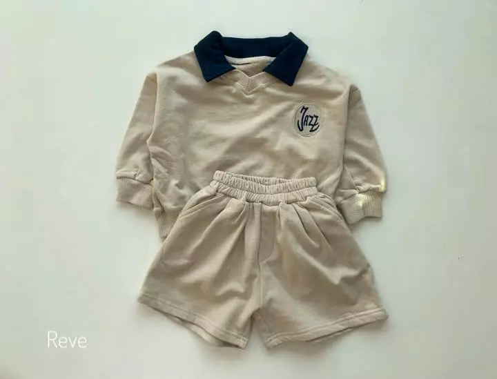 Reve Kid - Korean Children Fashion - #stylishchildhood - Collar Sweatshirt Top Bottom Set - 2