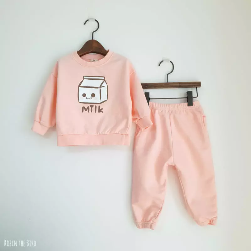 Saerobin - Korean Children Fashion - #littlefashionista - Milk Sweatshirt Top Bottom Set - 2
