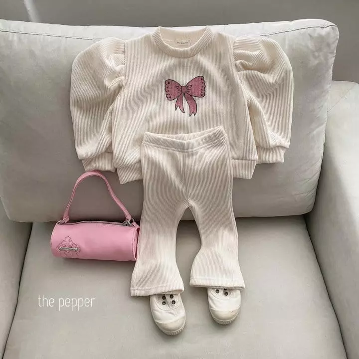 The Pepper - Korean Children Fashion - #Kfashion4kids - Ribbon Puff Knit Top Bottom Set - 5