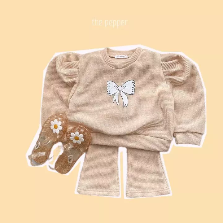The Pepper - Korean Children Fashion - #todddlerfashion - Ribbon Puff Knit Top Bottom Set - 10
