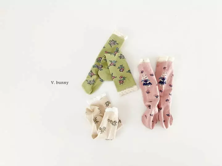 V Bunny - Korean Children Fashion - #childofig - Lace Flower Socks Set - 6
